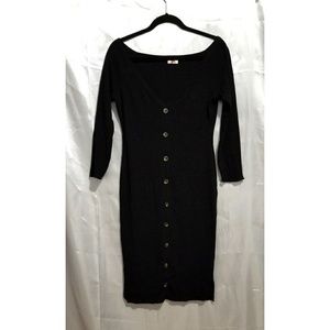 Plus size Black Knitted Bodycon with Buttons